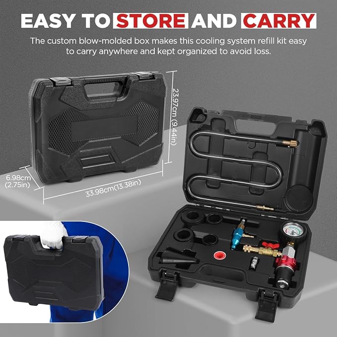 CMTOOL Coolant Vacuum Refill Kit, Universal Vacuum Coolant Fill Kit, Car Cooling System Filler Tool Set with 41.3 Inch Fill Hose, Pressure Gauge, 2 Quick Connect Adapters