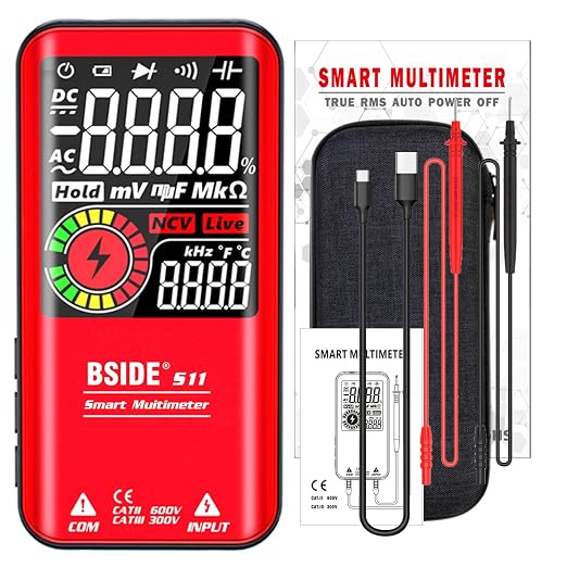 BSIDE Color LCD Digital Multimeter 3 Results Display 9999 Counts Auto-Ranging Ohmmeter, Rechargeable with Smart Mode, Capacitance Ohm Frequency Diode Duty Cycle Live Check Voltage Tester