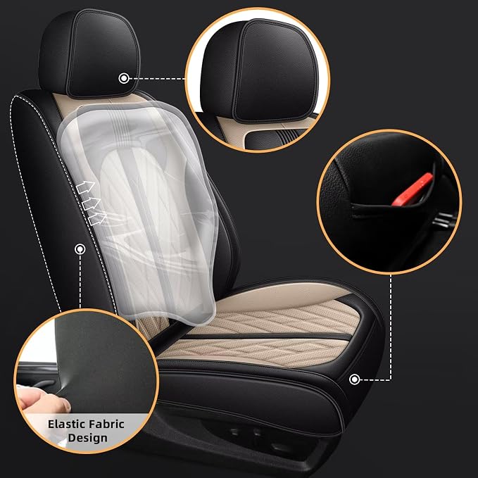 TTX LIGHTING Seat Covers for Ford F150 2009-2025 2026 and F250 F350 F450 2017-2025 2026: 2 Front Seat Pick-up Trucks Seat Covers Waterproof Leather Seat Protector (Black&Beige)