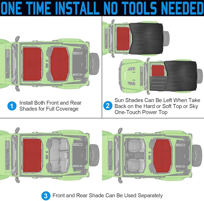 JL Top Sun Shade Roof Compatible with Jeep Wrangler 2 or 4 Door 2018 to 2023 Sunshade Sunroof Blocks UV Wind Noise Cherry Red Mesh for Front and Rear 2 pcs