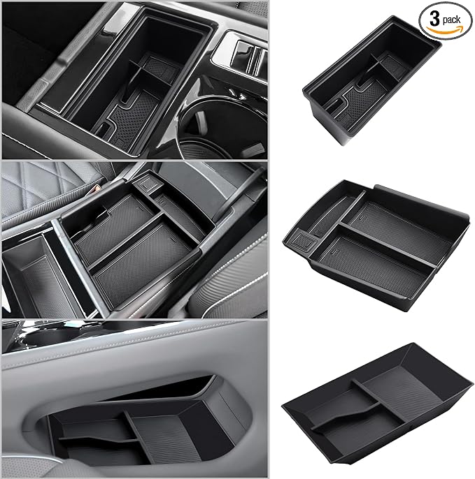 CDEFG 3PCS for 2024 2025 2026 Atlas Center Console Organizer Tray for 2024 2025 2026 Volkswagen VW Atlas (SEL/R-Line/SE)/ Atlas Cross Sport Accessories Middle Console Floor Tray Storage Box