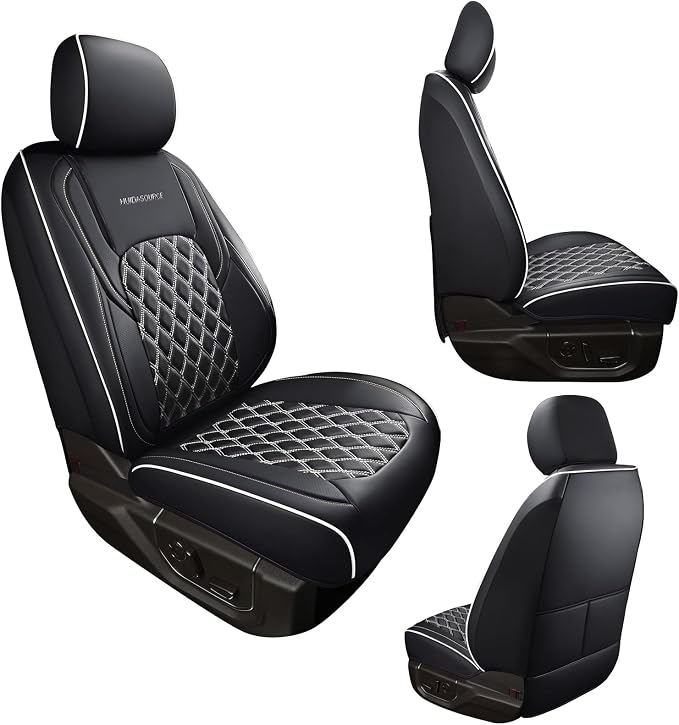 Huidasource Car Seat Covers Fit for Truck Chevy Chevrolet Silverado Sierra 1500 2007-2025, 2500HD 3500HD 2015-2025 Crew Double Extended Cab, Leather Seat Accessories (Front Pair/Black&White)