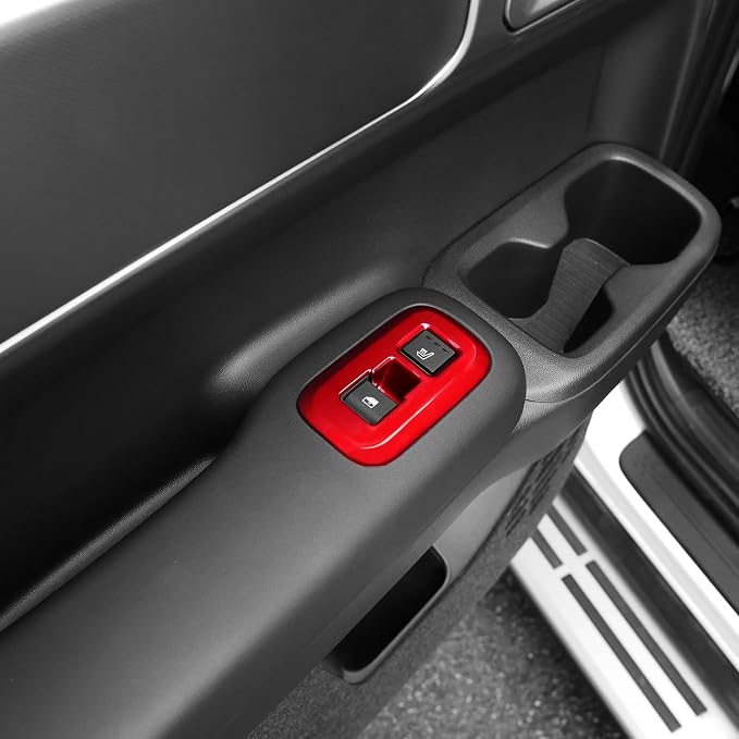 4Pcs Carbon Fiber Style Door Lock Glass Control Button Panel Cover Window Lift Switch Panel Trim Compatible with Hyundai Santa Fe 2024-2026 MX5 Accessories (Glossy Red Style)