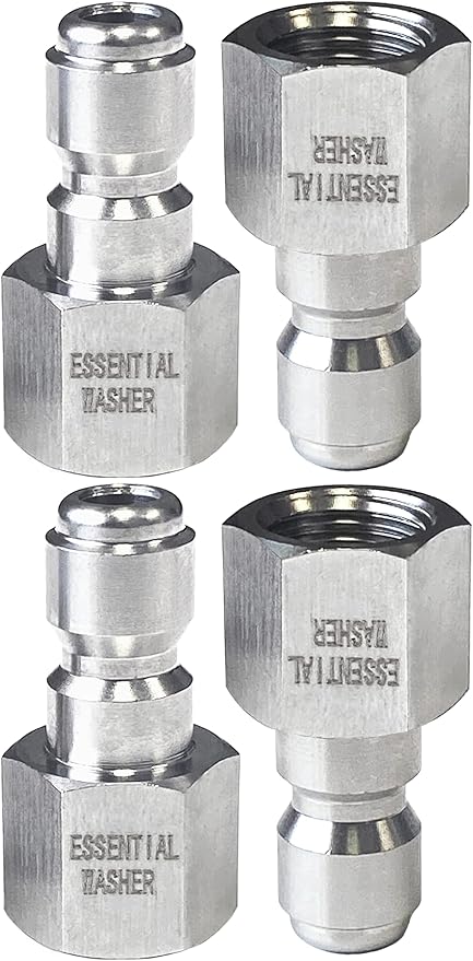 Essential Washer Stainless Steel ¼” Plug Female NPT | Pressure Washer Quick Connect Fittings | 5000 PSI | Set Of 4