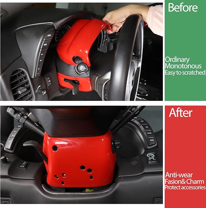 Steering Column Cover Trim Kit Compatible with Chevy Corvette C6 2005-2013, Carbon Fiber Pattern Steering Wheel Base Trim Cover Accessories (Sports red)