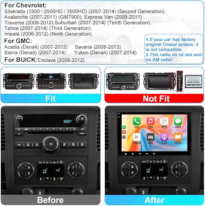 AWESAFE 8" Touch Screen Car Stereo for Chevy Silverado GMC Sierra Yukon, Android Silverado Radio Replacement with Wireless CarPlay & Android Auto, GPS Navigation Bluetooth WiFi SWC Backup Camera
