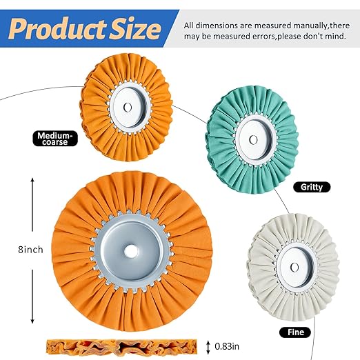 Amylove 8 Inch Airway Buffing Wheels Aluminum Wheel Polishing Kit in Diameter 5/8 Inch Arbor Hole, Polishing Compound and Metal Polish Kit for Angle Grinder(Fresh Color,6 Pcs)