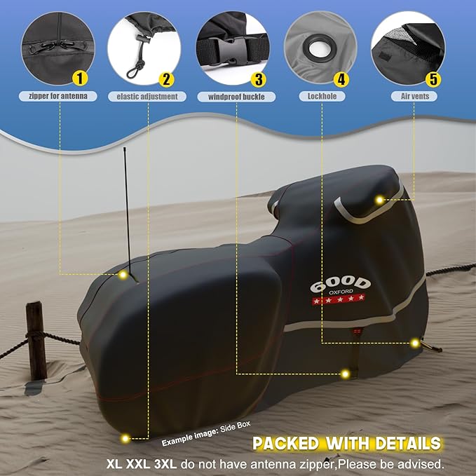 Rosefray Motorcycle Cover 600D Waterproof for Touring Models Harley Davidson Road King,Road Glide,Street Glide, Electra Glide,Low Rider-ST Indoor & Outdoor Storage Black
