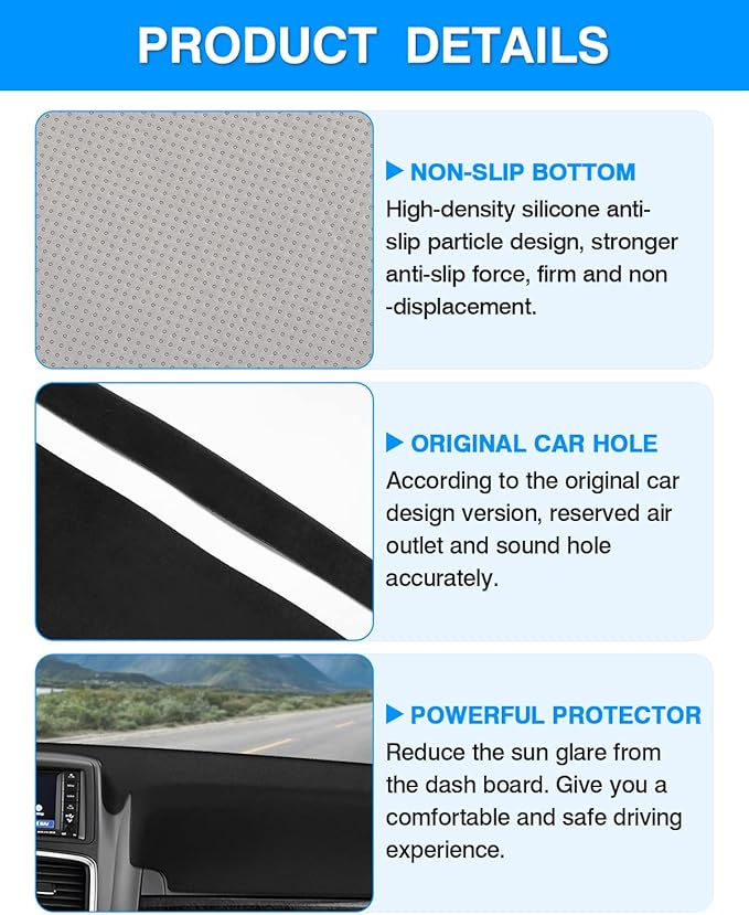 Autorder Dashboard Cover Mat for Dodge Grand Caravan 2011-2020 /Chrysler Town Country 2011-2016 Accessories Dash Cover Flannel Dash Mat Sunshade Glare UV Rays Protector