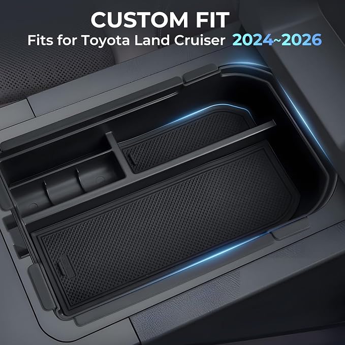 Double Layer Center Console Organizer for Toyota Land Cruiser Prado LC250 2026 2025 2024 (Not Fit Cool Box), Armrest Storage Box Tray Interior Accessories for 2024-2026 Land Cruiser, Black