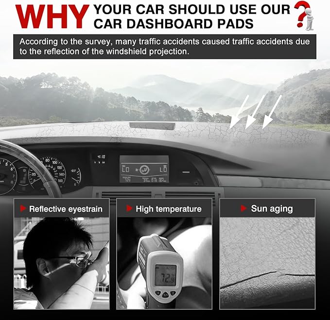 Autorder Dashboard Cover Mat for Toyota Avalon 2005-2010 Accessories Dash Cover Upgrade Flannel Dash Mat Sunshade Glare UV Rays Protector