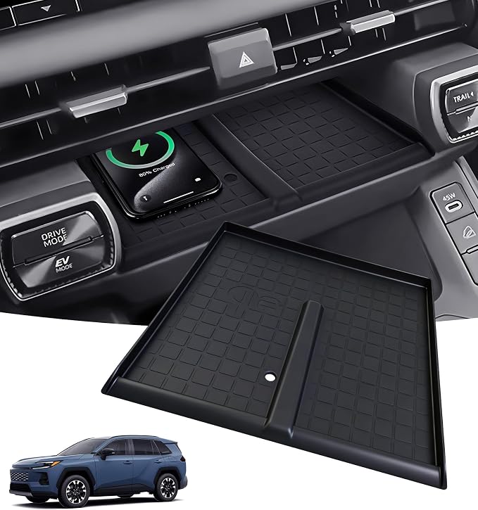 Wireless Charging Protective Mat for Toyota RAV4 2026, Center Console Interior Accessories Silicone Anti-Slip Wireless Charger Cover Pad for 2026 RAV 4, Black