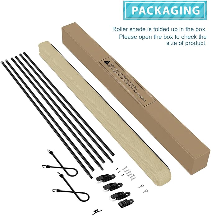 Coarbor Outdoor Roll up Shades Blinds for Pergola Porch Balcony Deck Roller Shade Screen 5'W x 14'L Hollow Out Beige