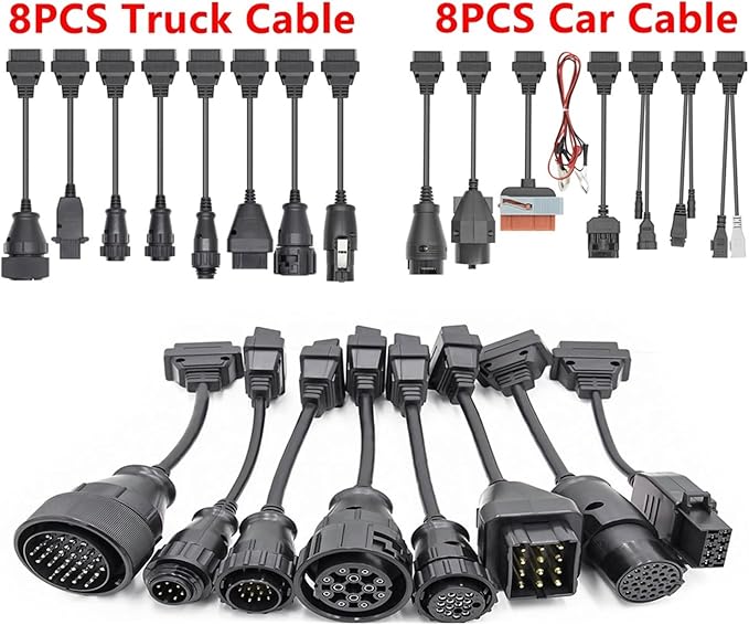 8Pcs Full Sets TCS CDP Multidiag PRO Car Truck OBD Converter Cables OBD2 Diagnostic Interface Connector Extension Cable(8PCS Truck Cable)
