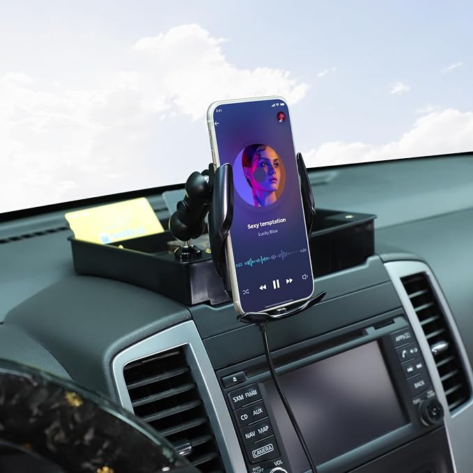 Aunginsy Center Console Dash Storage Tray With Mobile Phone Mount Compatible with Nissan Frontier 2009-2017, Dashboard Multi-Functional Phone Holder Storage Box, Dash Organizer Tray Insert Accessories