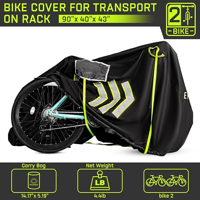 Bike Cover for Outside Storage, 600D Oxford 2 Bike Waterproof Bicycle Cover with PU Coating, Anti Dust rain Snow and UV Protection Covers for E-bike Mountain bike Road bike, Black