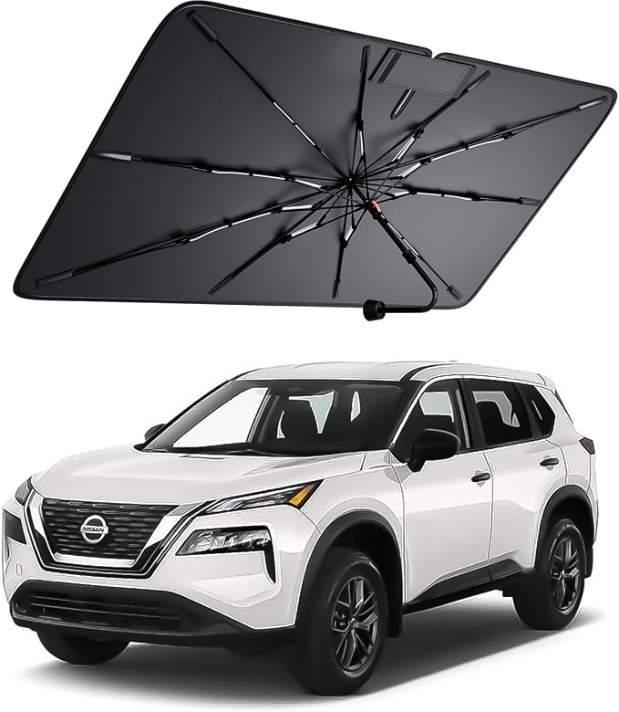 Windshield Sun Shade for Nissan Pathfinder 2000–2026, Foldable Umbrella Sunshade with 100% UV Block, Multi-Layer Heat Insulation, Reinforced 10-Rib Frame, Keeps Car Cooler Summer Car Accessory