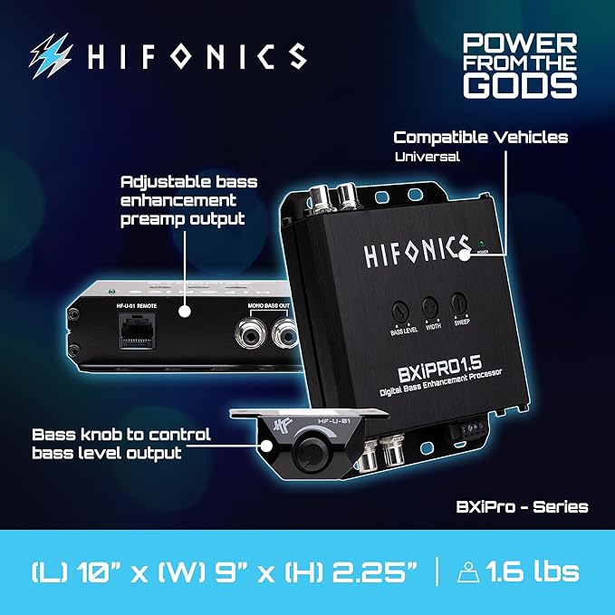 Hifonics BXIPRO1.5 Bass Enhancer, Digital Processor with Dash Mount Remote Control, Integration with Any Vehicle for Upgraded Subwoofer System, Black