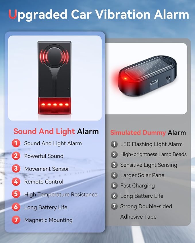 Car Vibration Sound & Light Alarm with Remote, ELECTOP 108dB Automobile Anti-Theft Vibration Alert, Anti-Theft LED Flashing Security Light Wireless Remote Vibration Car Alert Vehicle Security Alarm