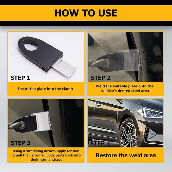 KUAFU Universal Auto Body Weld and Pull Clamp Complete Set Hook 6 Plates | Kit Body Pull Plate Powder Dent Automotive Car Frame Collision Repair Tool Powder Coated Steel