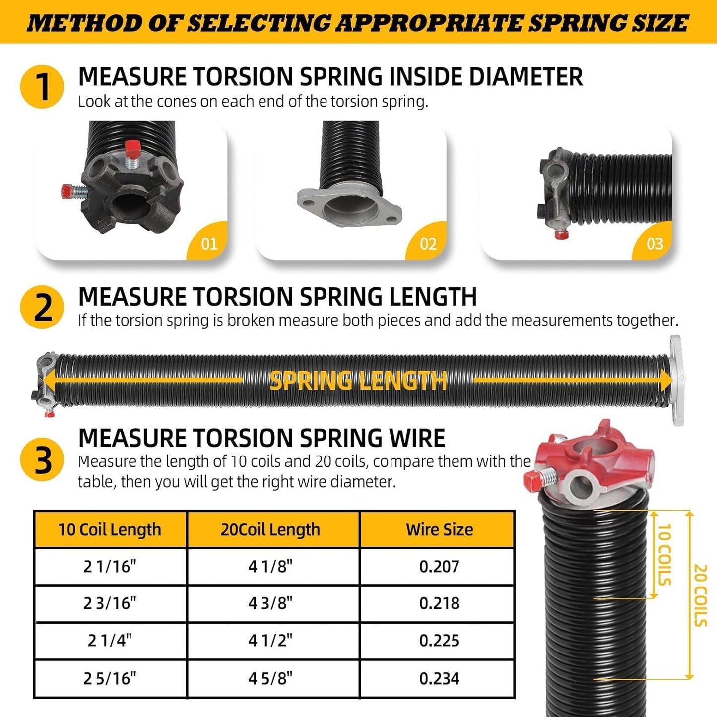 Pair of 2"Garage Door Torsion Springs Set with Non-Slip Winding Bars, Electrophoretic Coated (0.234X2"X25")
