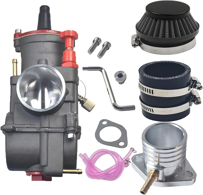 Performance PWK34 Carburetor Intake Manifold Kit for Predator 420cc 301cc GX390 GX340 GX270 Engine 11Hp 13Hp Mini Bike Go Kart Cart Lawnmower Water Pump Pressure Washer Parts Silver