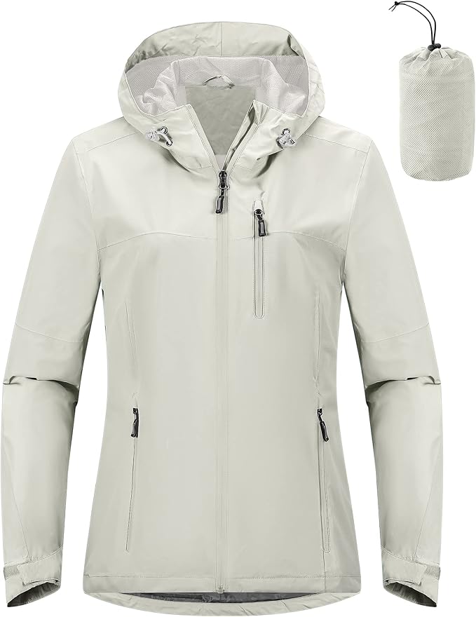 Outdoor Ventures Packable Rain Jacket Women Lightweight Waterproof Raincoat with Hood Cycling Bike Jacket