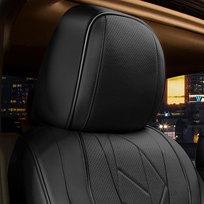 Touring Series Leatherette Front Row Set Seat Covers Universal for Cars Trucks SUV, Black, CA-SC-Touring-F-BK