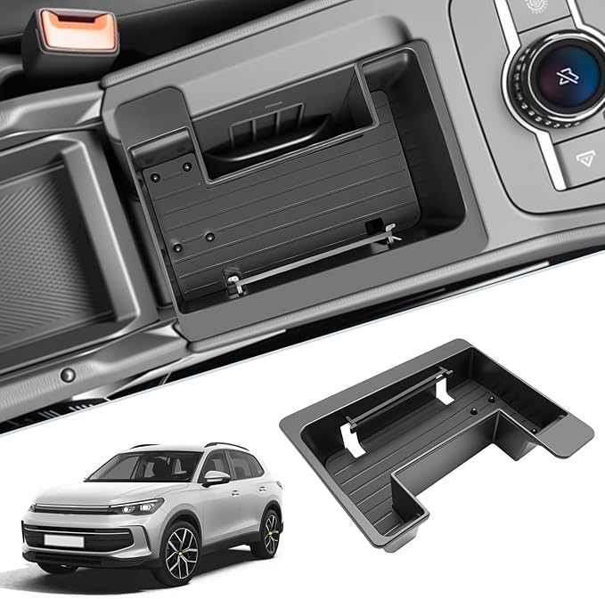 SKTU for 2025 2026 VW Tiguan Center Console Organizer for 2025 2026 Volkswagen Tiguan (S/SE/SE R-Line Black/SEL R-Line) Front Console Tray VW Tiguan 2025 2026 Accessories ABS Anti-Slip Console Tray