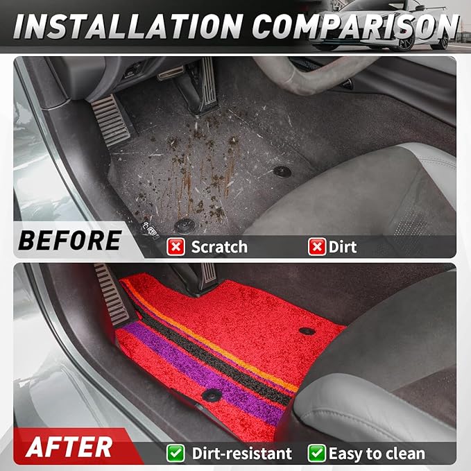 Red Floor Mats Protectors Floor Liners Compatible with for Corvette C8 Coupe 2020-2026 Accessories All Weather Anti-Scratch Wear-Resistant Floor Protection Carpet Foot Pad