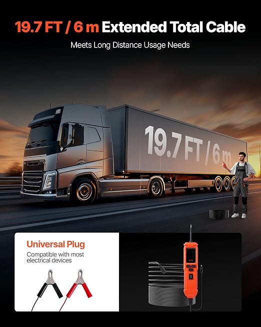 VEVOR Automotive Circuit Tester, 8-35 DCV Power Circuit Probe Tester with TFT Color Display and Lighting, Automotive Power Tester Probe with 19.7 ft / 6 m Cable, 2-in-1 Electrical Detector Finder