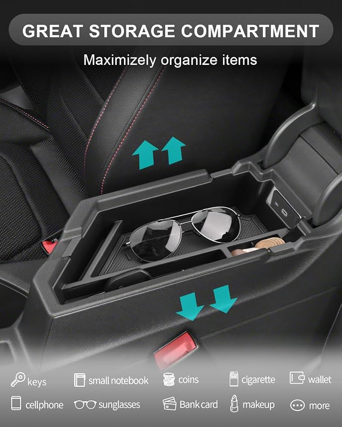 CDEFG for Volkswagen Jetta 2020-2025 2026 Center Console Organizer Tray 2020-2025 2026 VW Jetta Accessories Middle Console Organizer Armrest Storage Box Arm Rest Insert