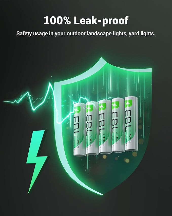 EBL Rechargeable AAA Batteries AAA Solar Battery for Outdoor Solar Lights Garden Light Replacement 1.2V 600mAh Battery AAA Size - 20 Packs