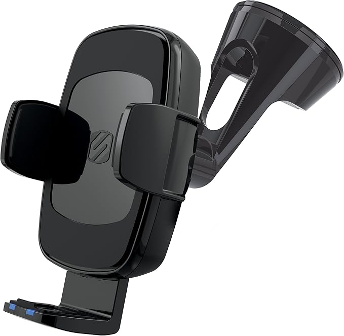 Scosche UQ3WDV-SP Windshield/Dashboard/Vent Qi-Certified 15W Wireless Charging Universal Cell Phone Car Mount, Adjustable Hands-Free Cell Phone Holder with Stick Grip, Black