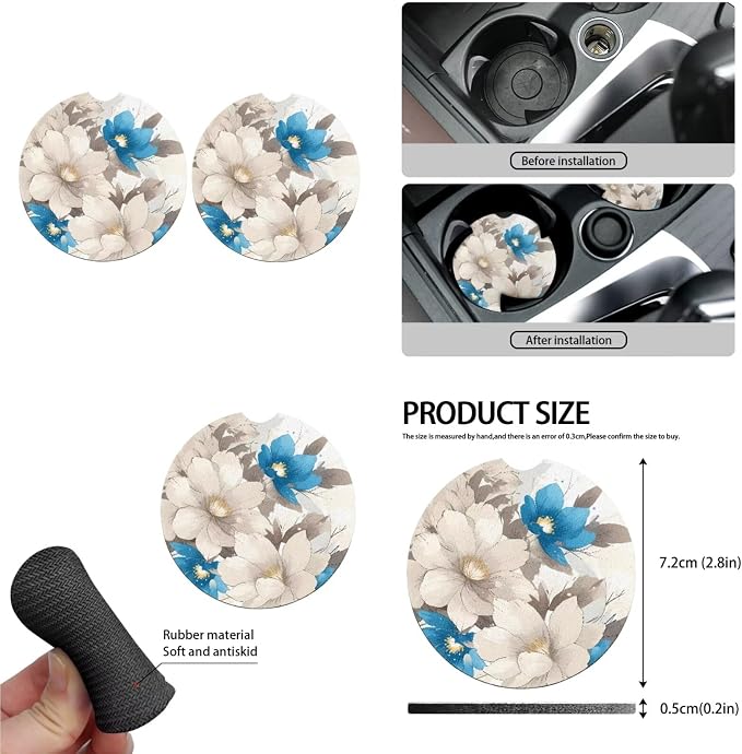 13 Pack Jasmine Flower Car Seat Cover, Jasmine Flowers Blue White Steering Wheel Cover, Vintage Floral Durable Car Seat Protectors Seatbelt Covers Keychain