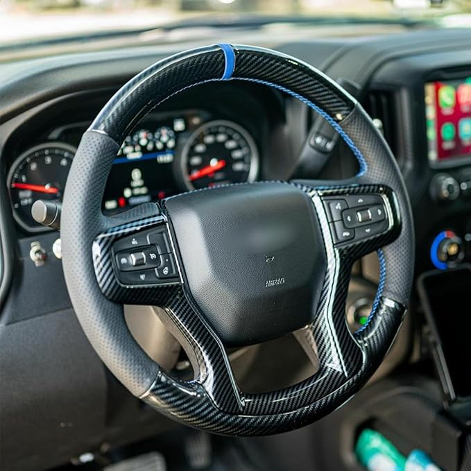 MEWANT DIY PU Carbon Fiber Black Genuine Leather Steering Wheel Cover for Chevy Blazer Silverado 1500 2500 Suburban