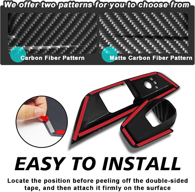BestEvMod 3PCS Interior Decoration Trim Set of 3 Window Lift Switch Panel Cover & Steering Wheel Lower Spoke Trim Compatible with Dodge Charger EV 2026 2025 2024 Accessories (Carbon Fiber Pattern)