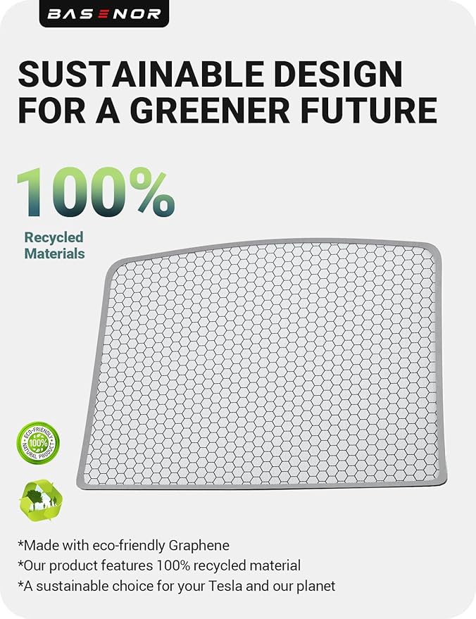 BASENOR 2024-2020 Tesla Model Y Sunshade Roof, [Nano Ice-Crystal Coatings] Heat Insulation Glass Roof Shade, Top Window Retractable Sun Protection, Sunroof Blocking Cover for Model Y Gray