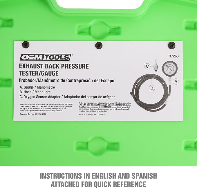 OEMTOOLS 37263 Exhaust Back Pressure Tester/Gauge Kit, Exhaust Gauge Diagnoses Catalytic Converter Issues, Oxygen Sensor Adapter, psi/Bar Readings