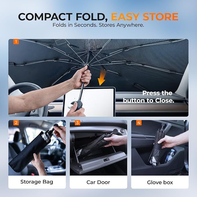 [2026 Upgraded] DooGooCoo Windshield Sun Shade Umbrella for Dodge RAM 1500 2500 3500 [100% Sunlight Blocked, Cooling Ice Crystal] Sunshade for Car Windshield for RAM Sun Shade 2019-2026.