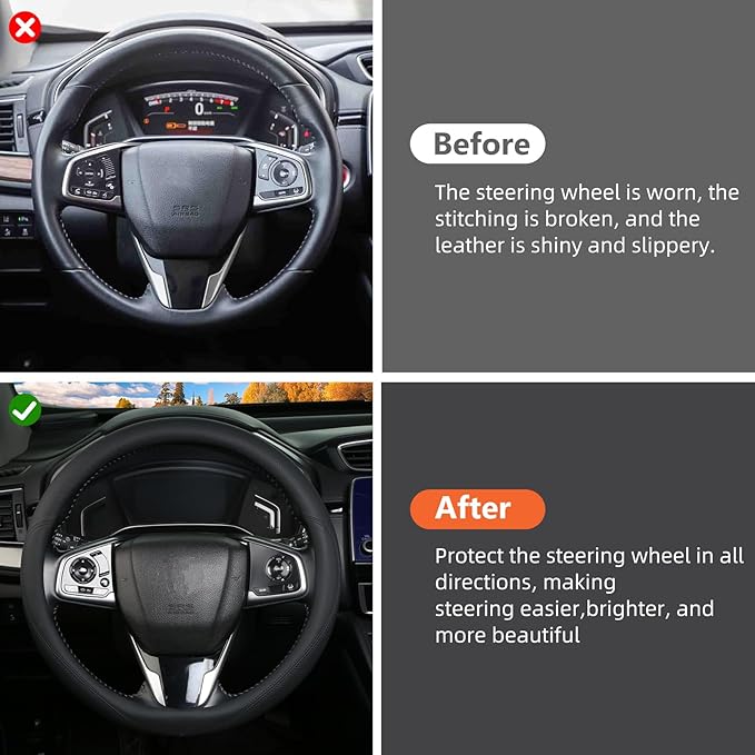 Leather Steering Wheel Cover Custom-Fit for Toyota, Comfort Grip Design Breathable and Non-Slip, Toyota Car Steering Wheel Protector for Women Men, Toyota Accessories,Black (A-Style, for Toyota)