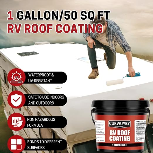 RV Roof Sealant Waterproof, RV Roof Coating for RV, Camper and Trailer RV Roof Repair Kit Includes 1 Gallon Roof Coating, 2 Pack 10.5 OZ Self-Leveling Sealant, 4" x 50' RV Sealant Tape
