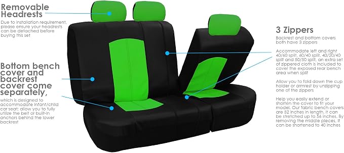 FH Group Highest Grade Faux Leather Split Bench Seat Cover, Rear Set – Universal Fit for Cars Trucks & SUVs (Green/Black) PU008013