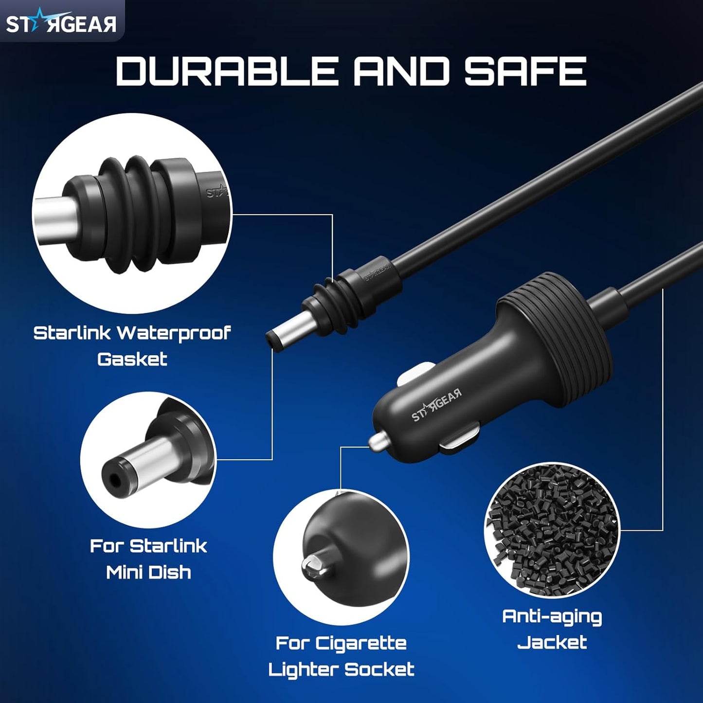Starlink Mini Cable 12V Power Cable 3M/10FT, Starlink Mini Accessories 16AWG Cigarette Lighter to DC Cord, 12V-48V Car Charger Car Adapter
