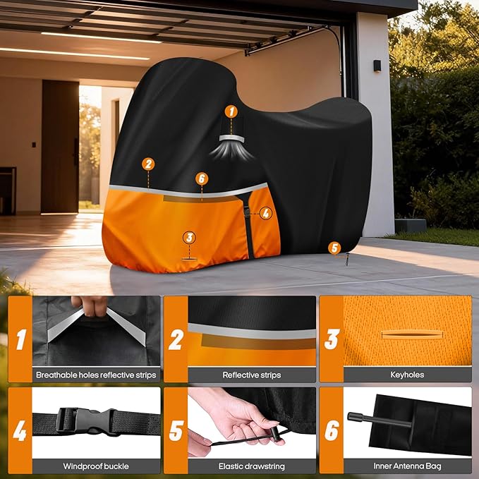 Waterproof Motorcycle Cover for Kawasaki Ninja 400/500/650 Z900 ZX6R (No Trunk Models), 420D Oxford Cloth Heavy Duty Motorbike Cover for Snow Rain UV Dust All Weather Outdoor Protection
