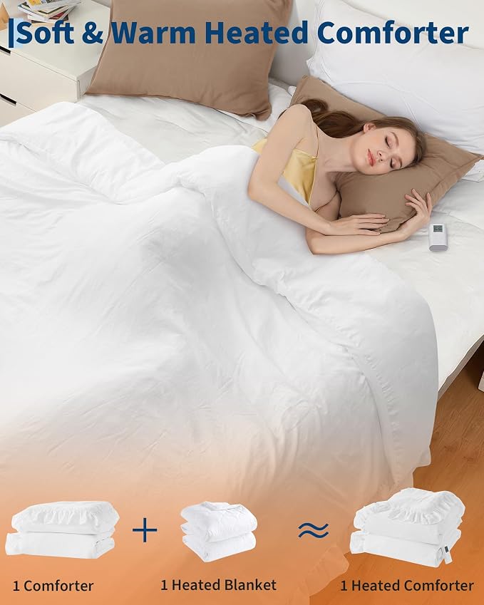 Heated Comforter Blanket with Ruffle, Wireless LCD Controller Electric Quilt - Fast Heating, Overheat Protection, ETL Certified, Machine Washable