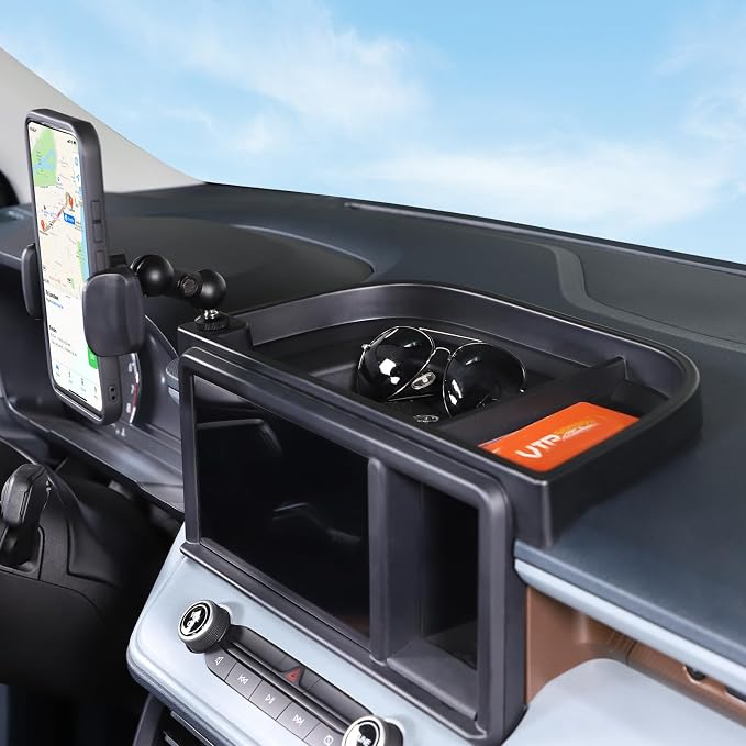 Aunginsy Center Console Dash Storage Tray Compatible with Ford Maverick 2022 2023 2024 Dashboard Multi-Functional Phone Holder Storage Box Organizer Tray Insert with Mobile Phone Mount Accessories
