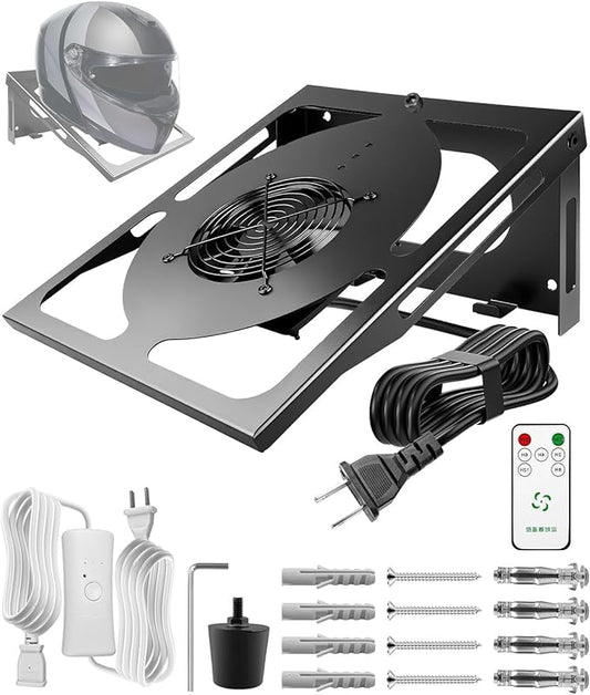 Motorcycle Helmet Dryer Holder with Ventilation Fan, Heavy Duty Helmet Rack Wall Mount, Helmet Stand with Timer Remote Control, 110-220V Auto Fan for Quick Drying