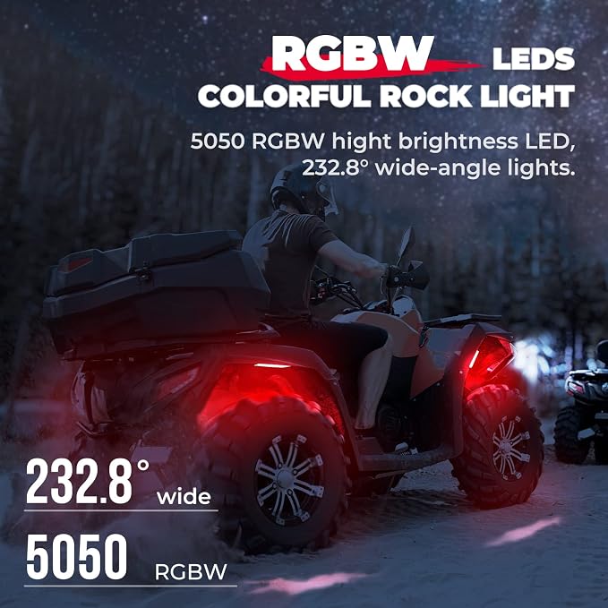 KEMIMOTO 4 Pods LED Rock Lights for Truck UTV, APP RF Dual Control Underglow Multicolor Neon Light Pod Universal Lighting for ATV, Car, Golf Cart, RV, Compatible with Can-Am X3 Polaris RZR Sportsman