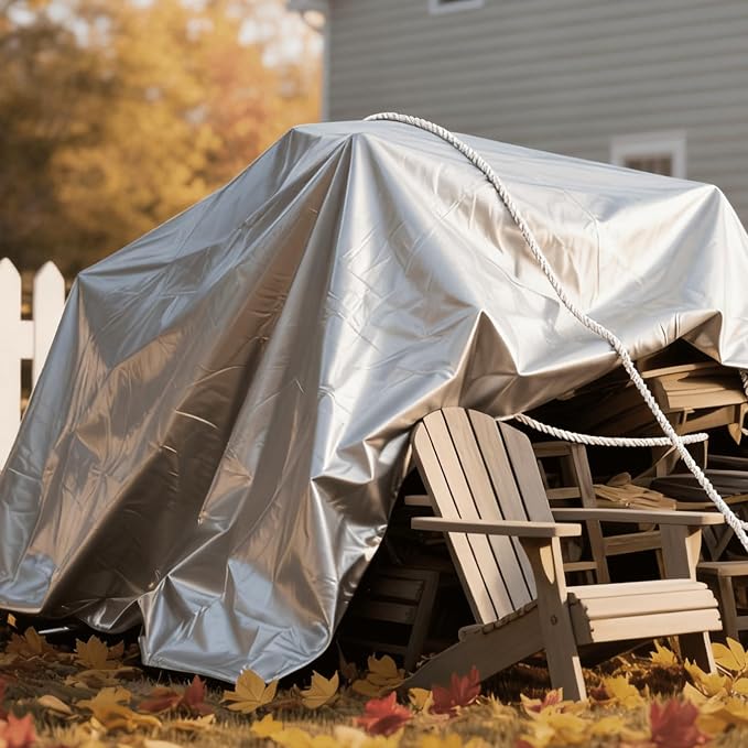 Sliver Tarps Heavy Duty Waterproof, 12 Mil Large Tarps with Grommets and Reinforced Edges, UV Tear Fade Resistant, Heavy Duty Tarps for Outdoors Patio Camping, 7 * 7FT